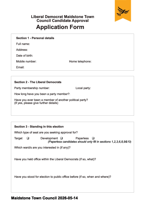 Maidstone Town Council Application Form 1
